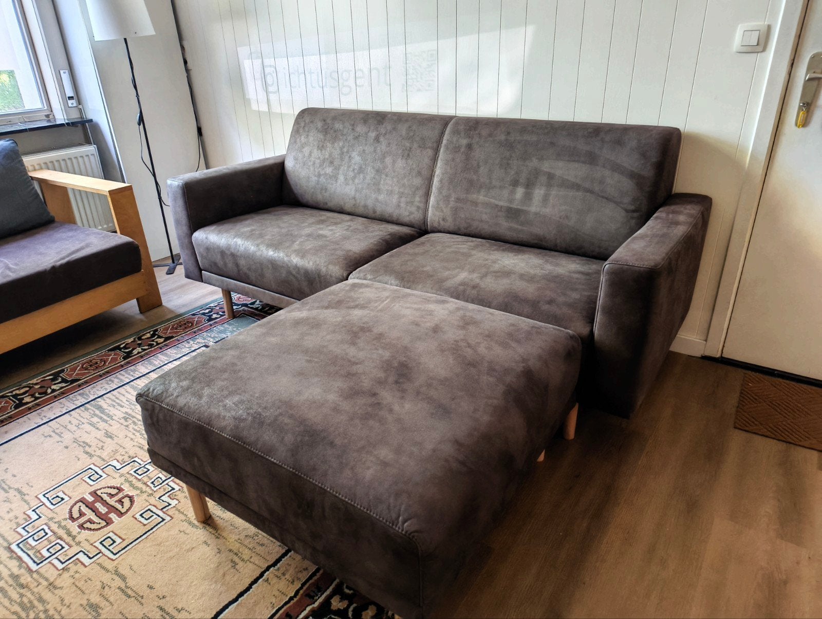 bruine suede 3-zit zetel, Ophalen, Zo goed als nieuw, Leer