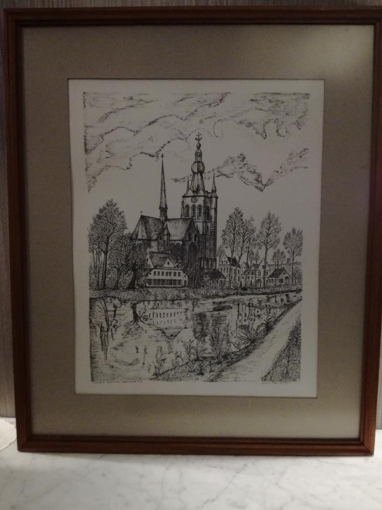 beau dessin de l'église Notre-Dame d'Aarschot, Antiquités & Art, Enlèvement ou Envoi