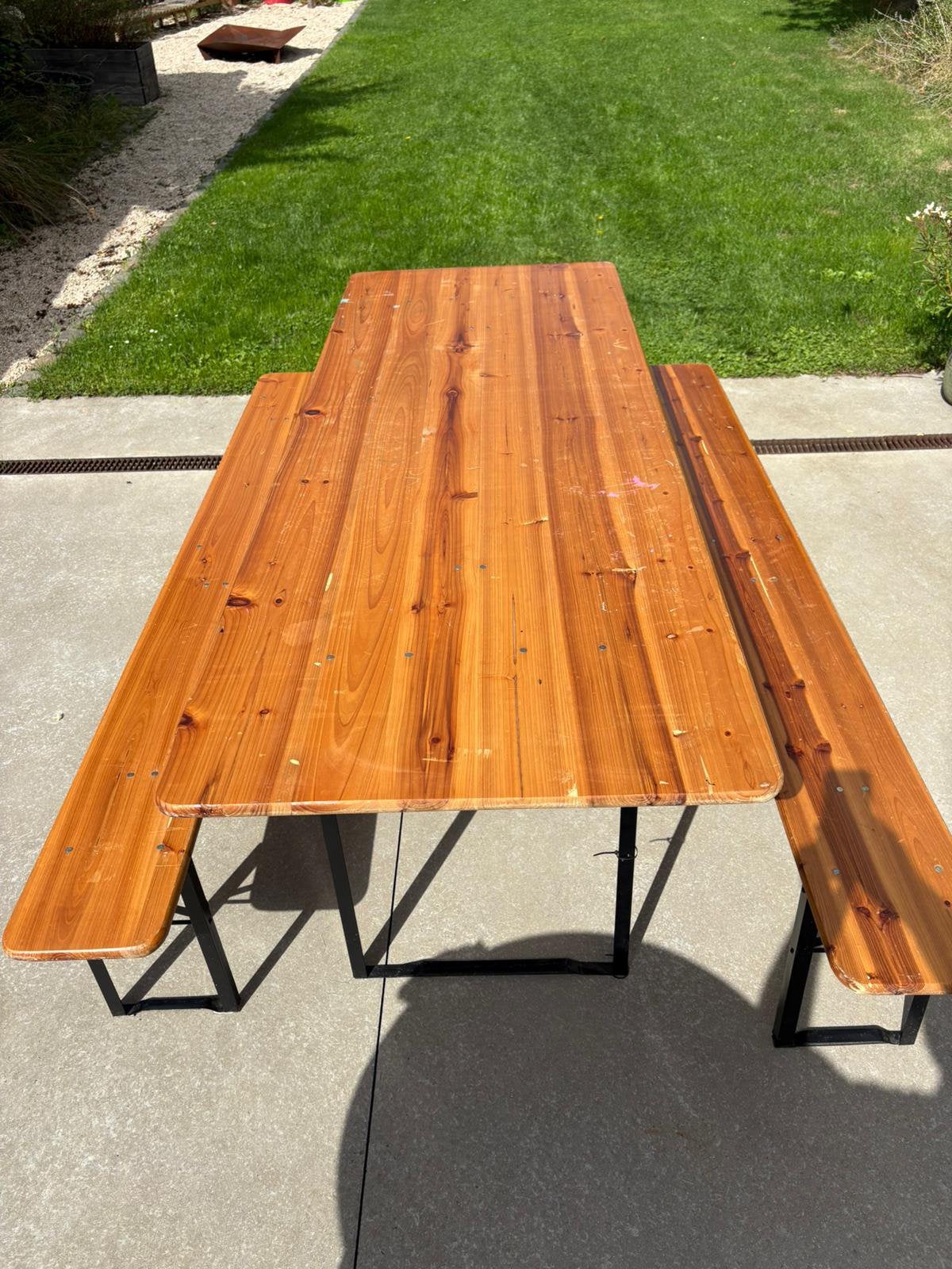 Table à bière avec bancs - pliable, Jardin & Terrasse, Enlèvement, Utilisé, Rectangulaire, Bois