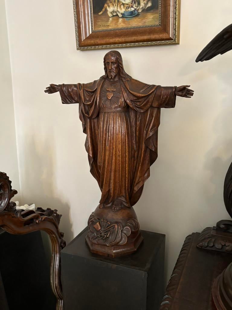 Prachtige handgesneden houten Christusbeeld – ca. 1920, Antiek en Kunst, Ophalen, Klassiek, Hout, Beeld