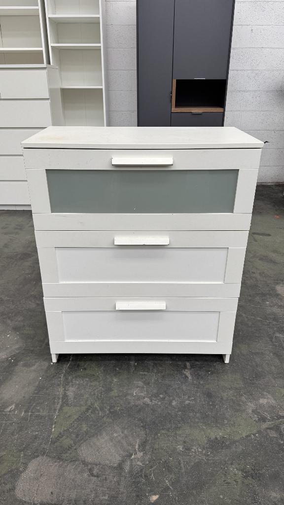 Commode 3 tiroirs, BRIMNES, IKEA blanc/verre givré, Maison & Meubles, 3 ou 4 tiroirs, Verre, 25 à 50 cm, Moins de 100 cm