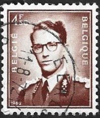 1 Postzegel België 1962 Koning Boudewijn, Koninklijk huis, Frankeerzegel, Ophalen of Verzenden, Gestempeld
