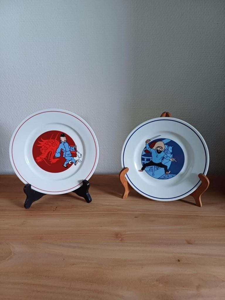 2 sierborden porcelain Kuifje/Tin-Tin/Hergé zie objecten, Ophalen, Kuifje, Gebruikt