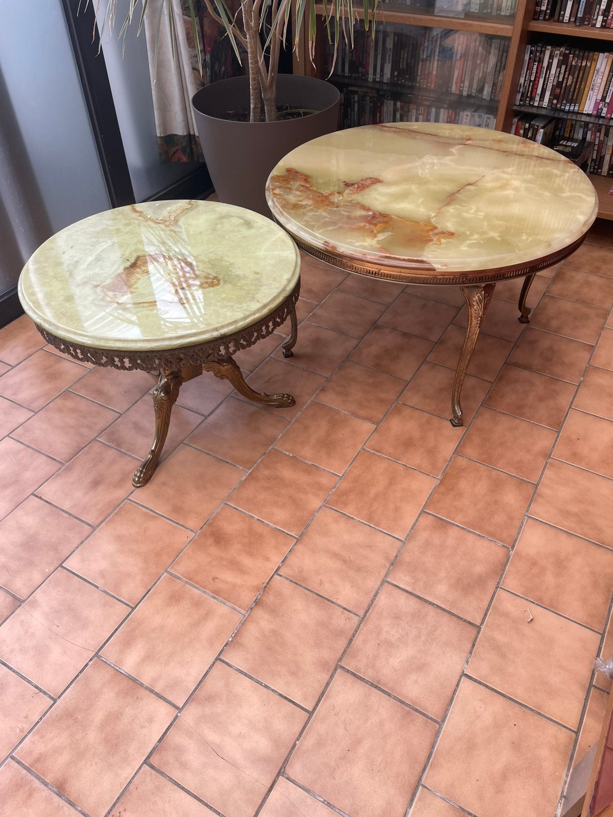Paar vintage salontafels onyx messing, Huis en Inrichting, Ophalen