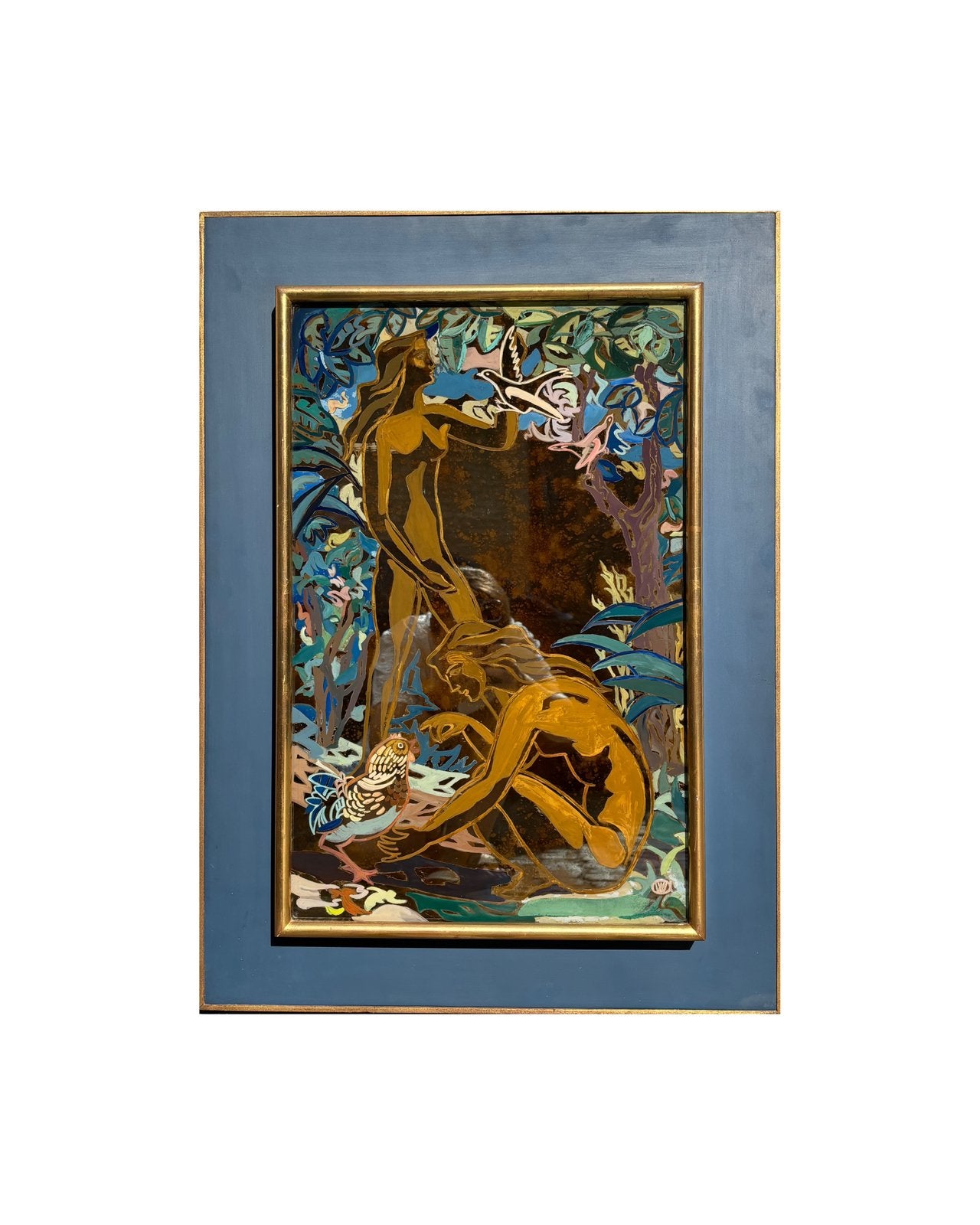 Achterglasschilderij van vrouwelijk naakt (Agnes Vandewalle), Ophalen, Overige ondergronden, Landschap, Klassiek