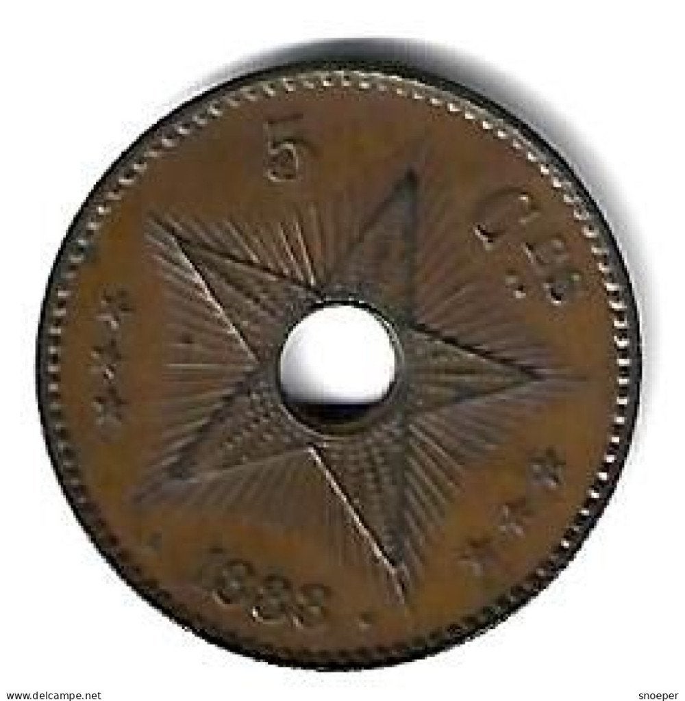 belgian congo 5 centimes 1888 xf+, Verzenden, Overige landen, Losse munt
