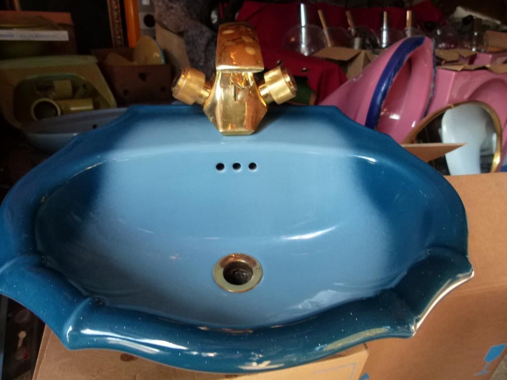 vintage wastafel fonteintje verguld Luxus badkamer 1979, Ophalen, Gebruikt, Wastafel