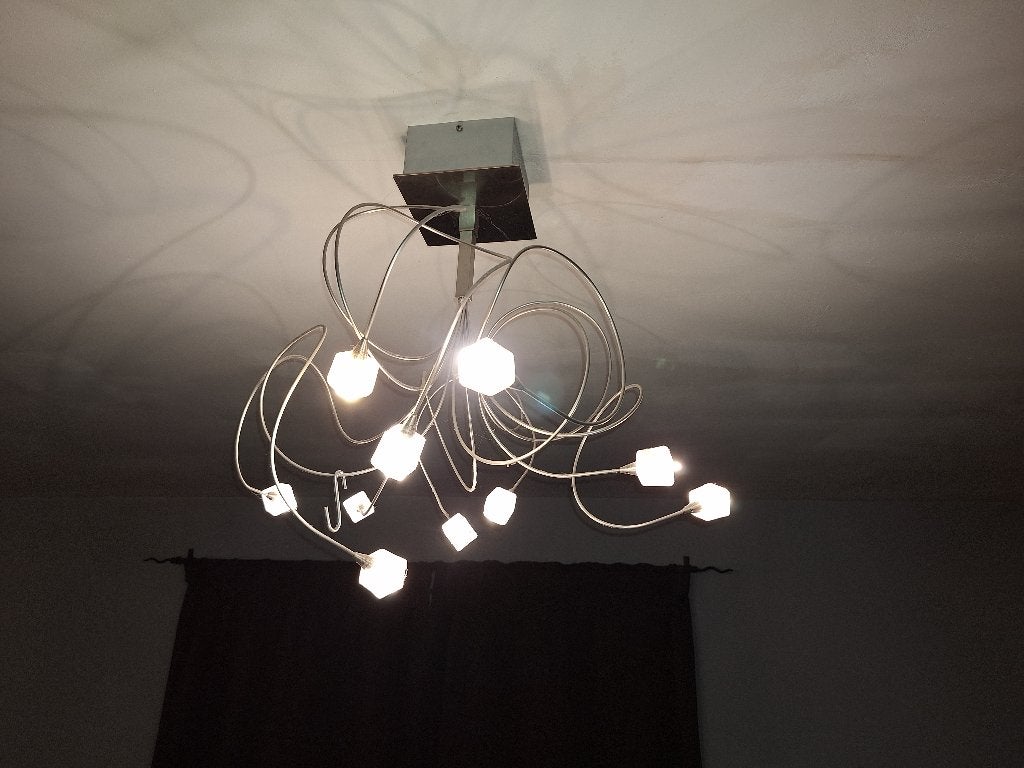 Moderne luster, Huis en Inrichting, Lampen | Kroonluchters, Ophalen of Verzenden, Gebruikt, Glas, Modern