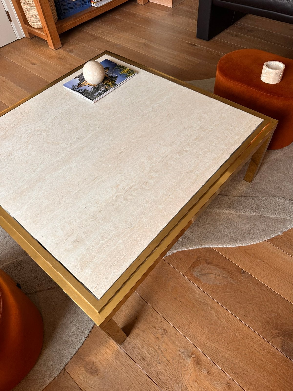 Belle table basse vintage en travertin, Dewulf Belgium, Enlèvement, Utilisé