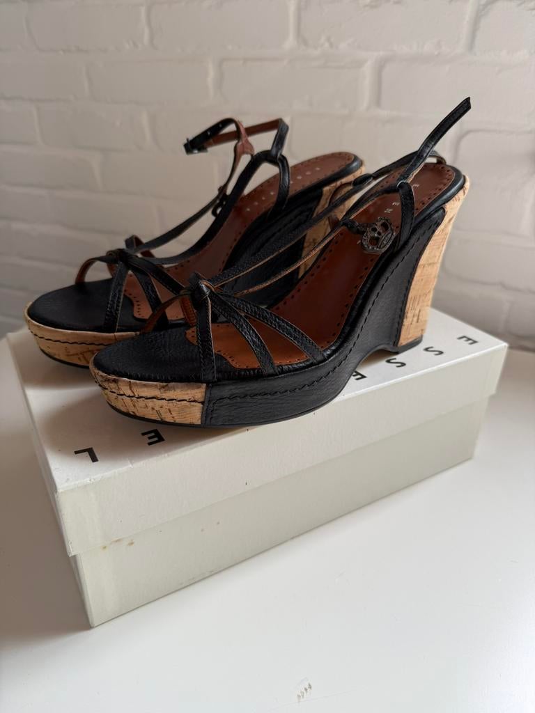 Ongedragen Essentiel sleehakken, leder en kurk, Kleding | Dames, Schoenen, Verzenden, Nieuw, Zwart