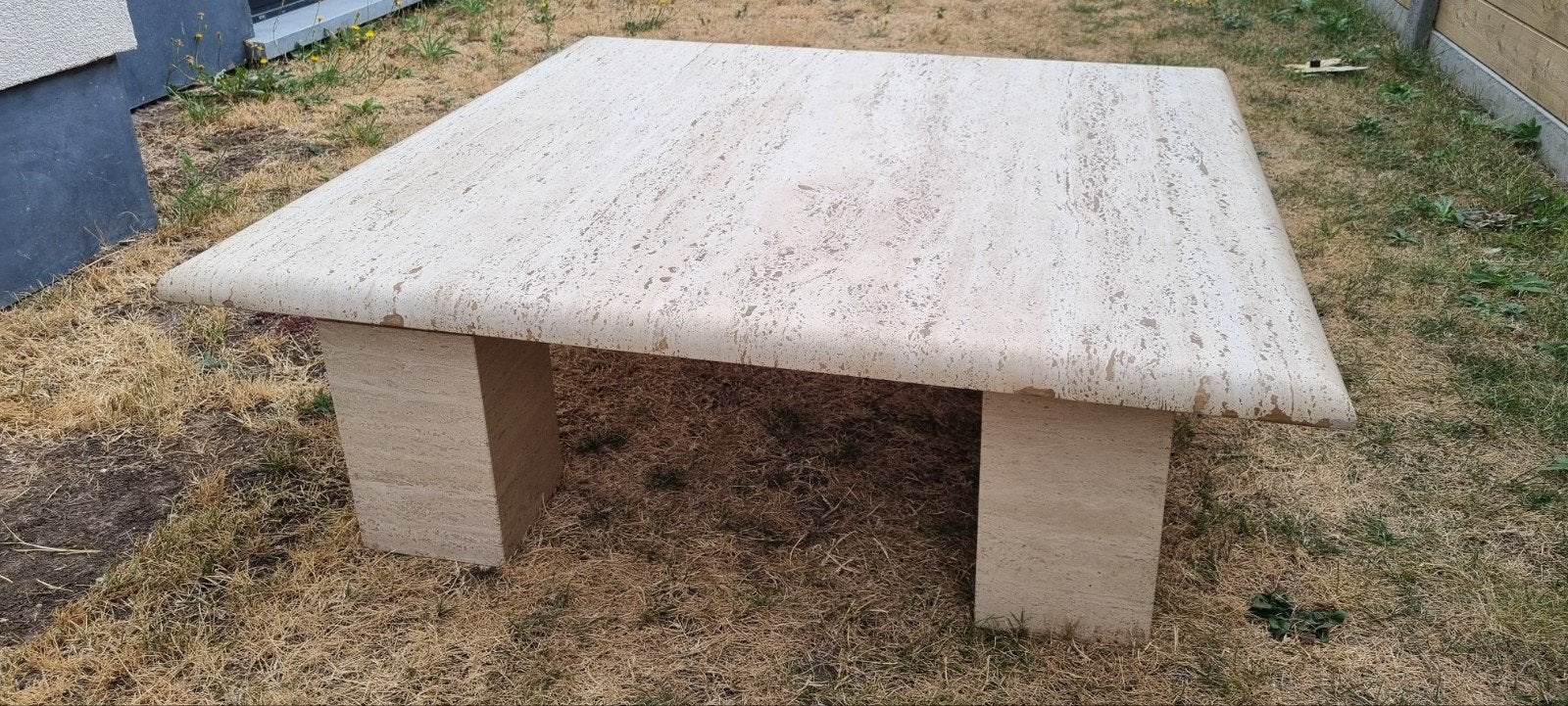 Travertin salontafel 1m x 1m, Ophalen, Overige materialen, 50 tot 100 cm, Vierkant