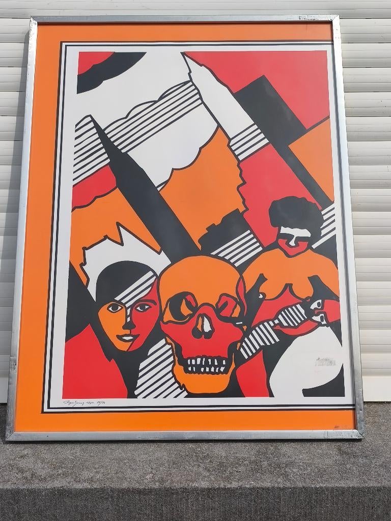 Lithographie tête de mort signe, Antiquités & Art, Enlèvement ou Envoi