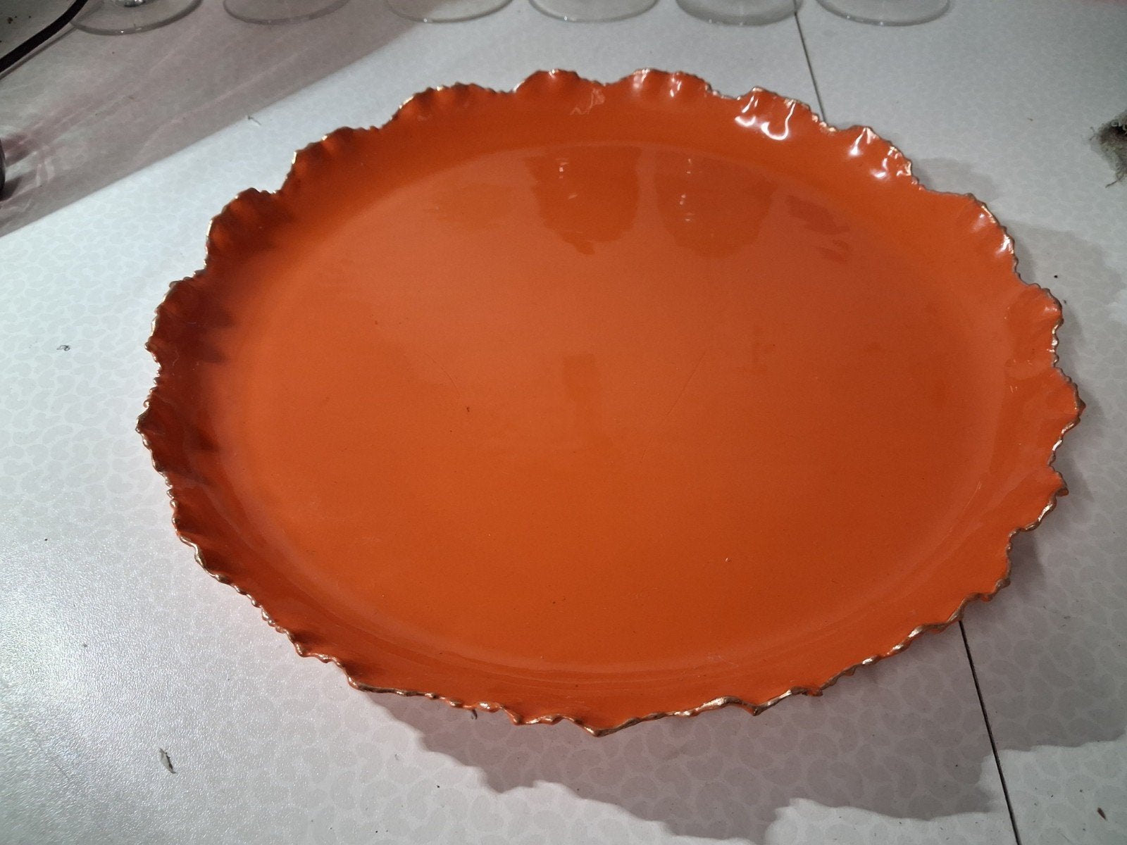 vintage oranje serveerplateau, Ophalen of Verzenden, Metaal, Serveerplateau
