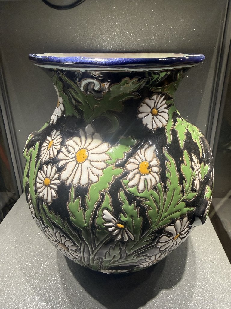 Grote Amphora Belgium Art Deco vaas met margrietendecor, Antiquités & Art, Antiquités | Céramique & Poterie, Enlèvement ou Envoi