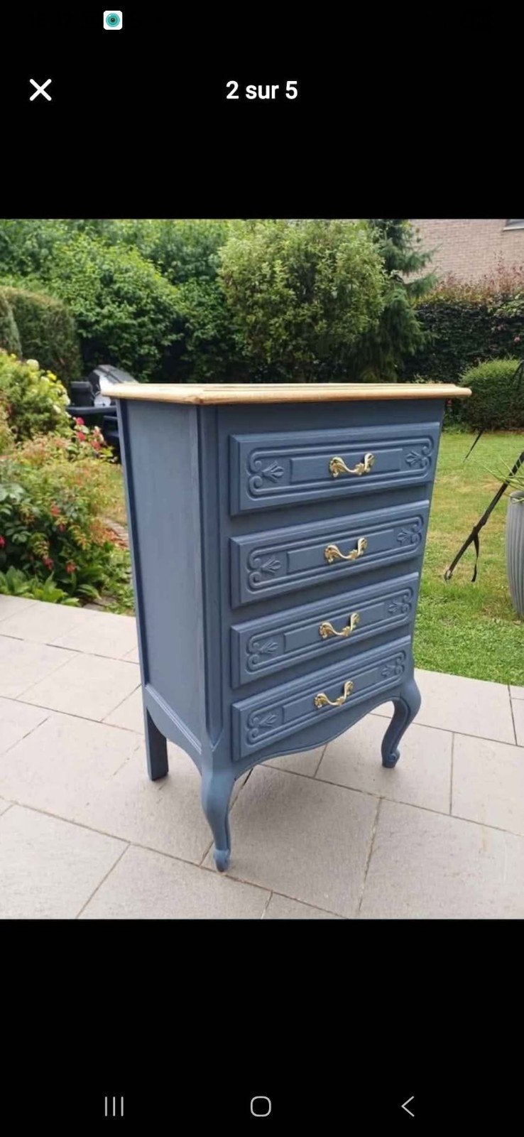 Mooi dressoir met hoge patina in blauw, grijs en ruw hout va, Huis en Inrichting, Kasten | Ladekasten, Ophalen