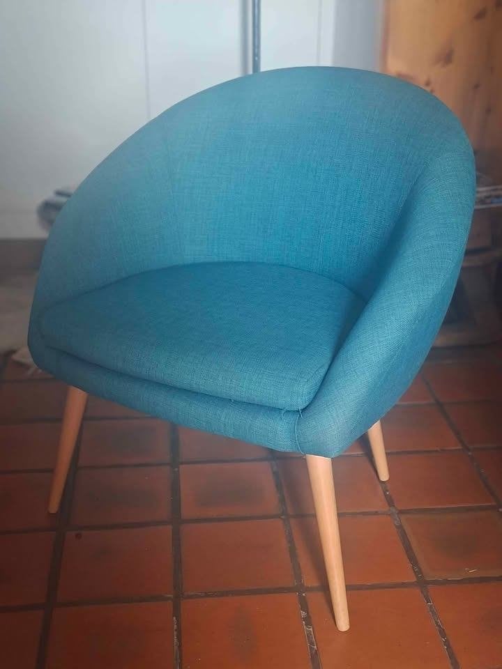 Joli fauteuil design bleu vert canard, Neuf, Moins de 75 cm, Bois, Enlèvement