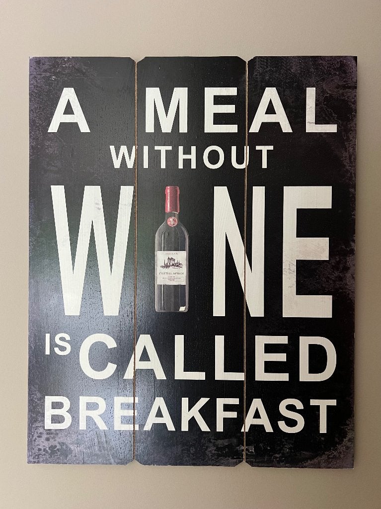 Houten Wandbord "A Meal Without Wine" – Decoratie, Huis en Inrichting, Woonaccessoires | Wanddecoraties, Zo goed als nieuw, Wandbord of Wandpaneel