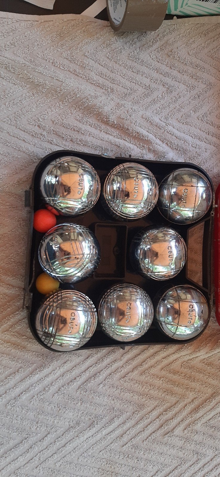Doos met 8 ronde petanqueballen, Sport en Fitness, Overige Sport en Fitness, Ophalen of Verzenden