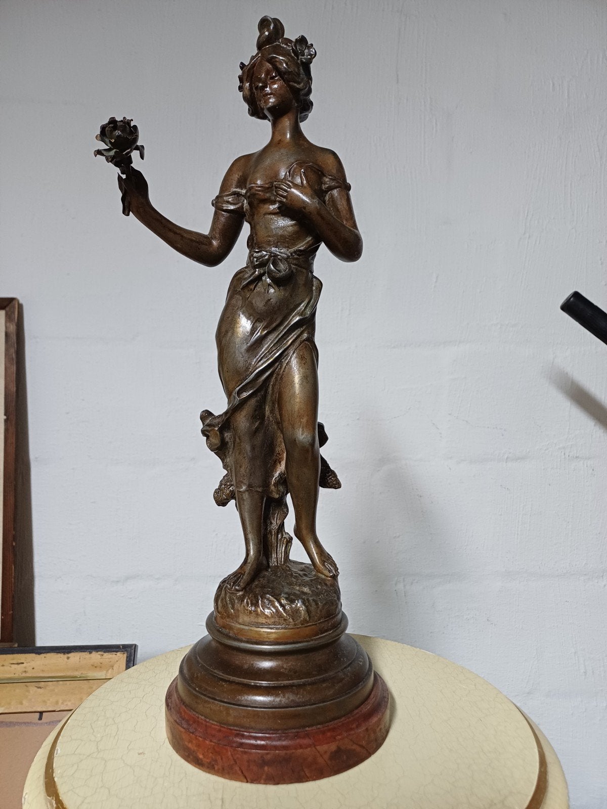 Belle statue ancienne Art Nouveau « Héliotrope » — Julien Ca, Enlèvement ou Envoi, Cuivre