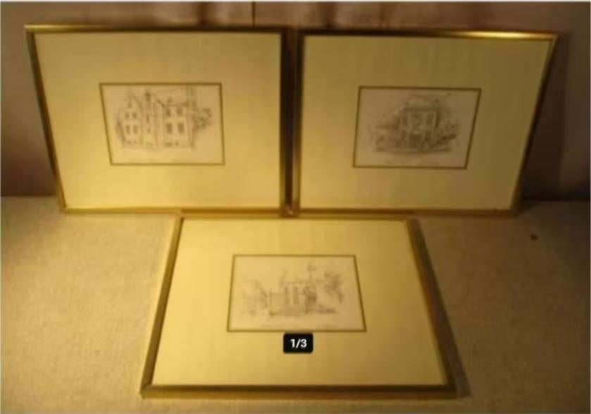 3 Tekeningen van Ch Vandenbosch - 30x24, Antiek en Kunst, Kunst | Tekeningen en Fotografie, Ophalen of Verzenden