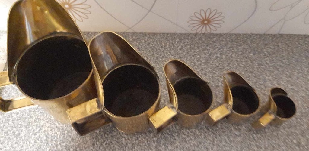 5 Koperen maatbekers, Antiek en Kunst, Curiosa en Brocante, Ophalen of Verzenden