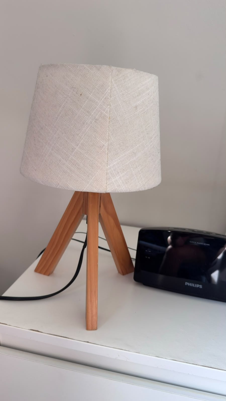 Tafellamp beige met houten voet, Huis en Inrichting, Beige, Ophalen, Zo goed als nieuw