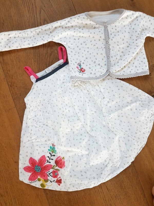 CATIMINI Ensemble robe + gilet réversible - T.18 mois/80 cm, Enfants & Bébés, Catimini, Enlèvement ou Envoi, Ensemble, Utilisé