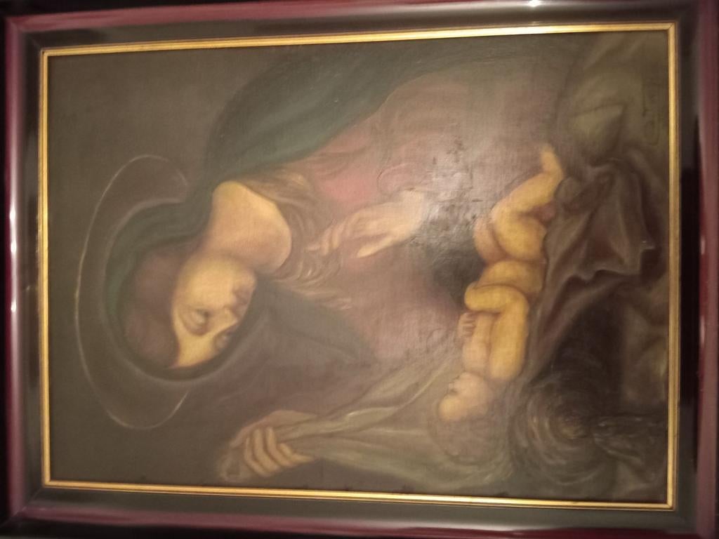 Madonna met kindje 1954 getekend 50 x 60 mooie kleuren goede, Ophalen