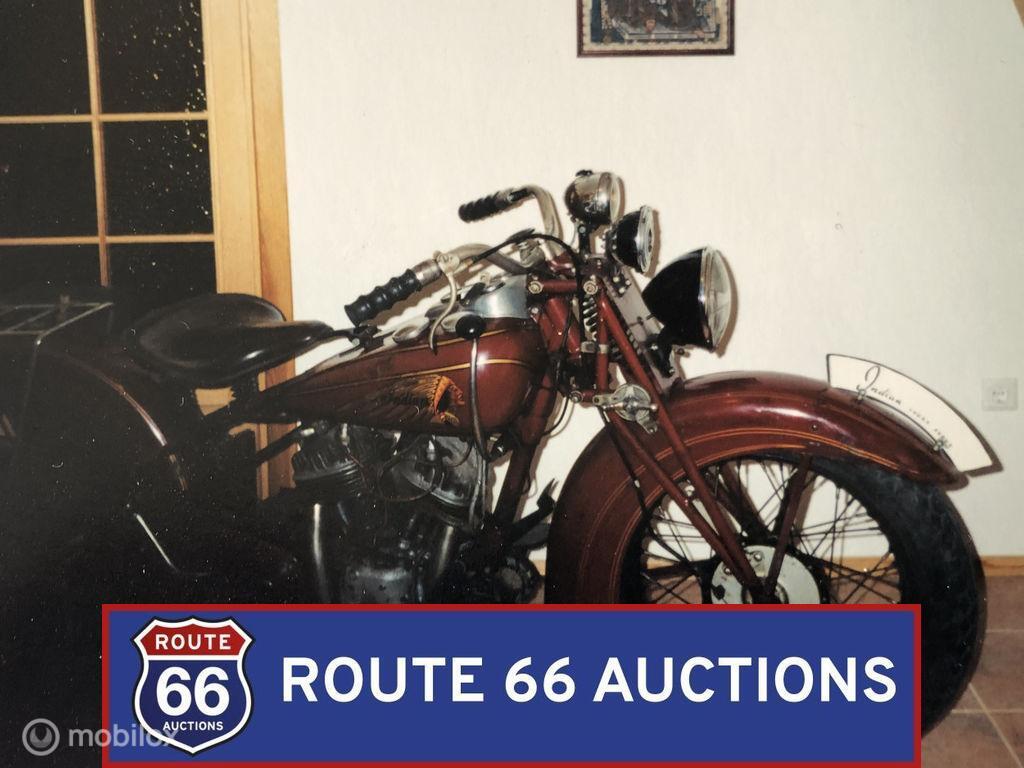 Indian Sport Scout 45ci | 1939 | Route 66 Auctions, Auto's, Oldtimers, Overige merken, Zwart, Bedrijf, Handgeschakeld