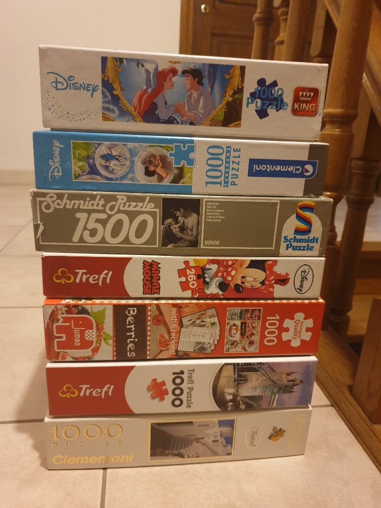 Zeven Puzzels te koop of te ruil - Disney, taart, Londen, .., Ophalen, 500 t/m 1500 stukjes, Gebruikt, Legpuzzel