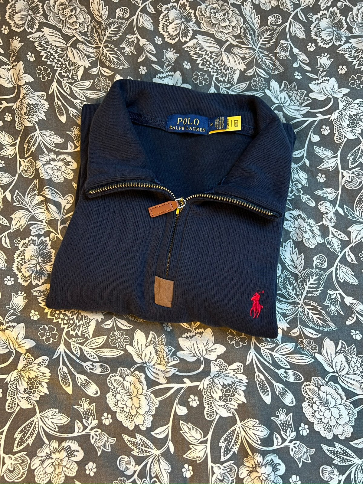Pull Polo Ralph Lauren en maille côtelée à fermeture éclair, Envoi, Comme neuf, Taille 48/50 (M), Bleu