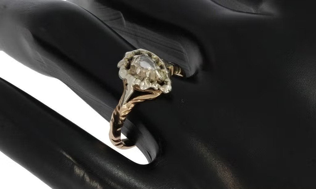 Diamant antieke ring 14k goud dames peer geslepen fraai, Ophalen of Verzenden, Goud, Ring, Met edelsteen