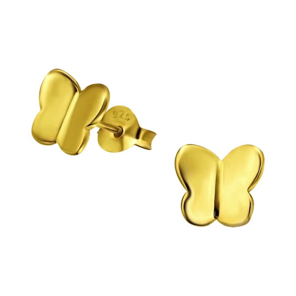 Kinderoorbellen in geelgoud verguld zilver met vlinder, Ophalen of Verzenden, Nieuw, Goud, Oorbellen
