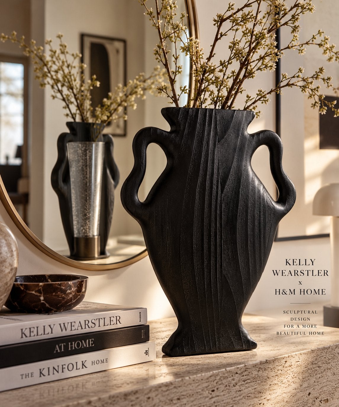 Kelly Wearstler x H&M HOME CYMA Grote Vaas | Nieuw in doos, Neuf, Bois, Noir, 54 cm