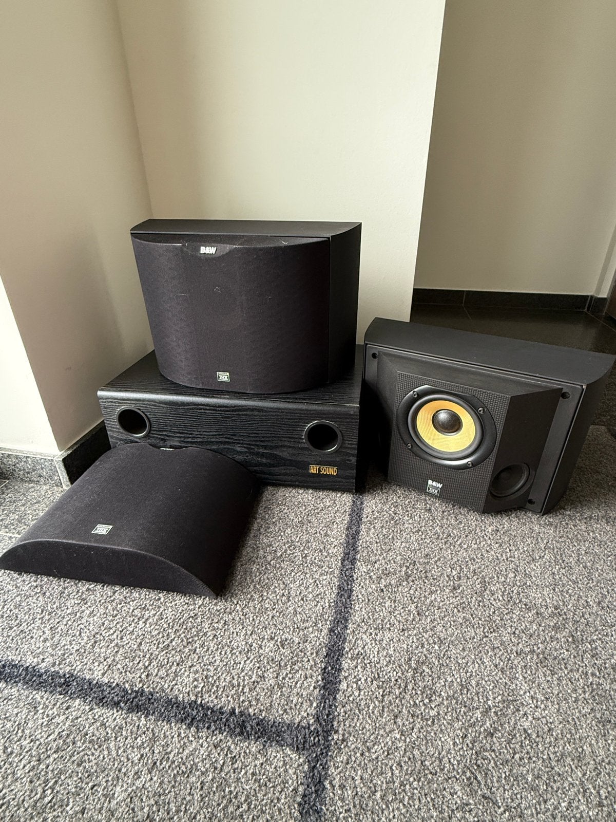 B&W DS6 THX Surround Set + Art Sound baskast, Enlèvement, Comme neuf, Subwoofer