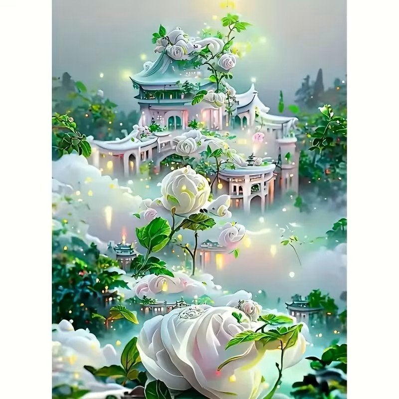 Peinture au diamant 40x30cm Palais vert (carré) n 161, Fantasie, Enlèvement ou Envoi, Diamond painting, Autres matériaux