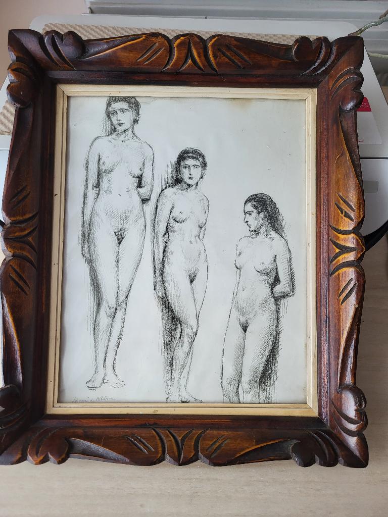 Dessin original Henri de NOLHAC - Étude trois nus féminins, Antiquités & Art, Enlèvement ou Envoi