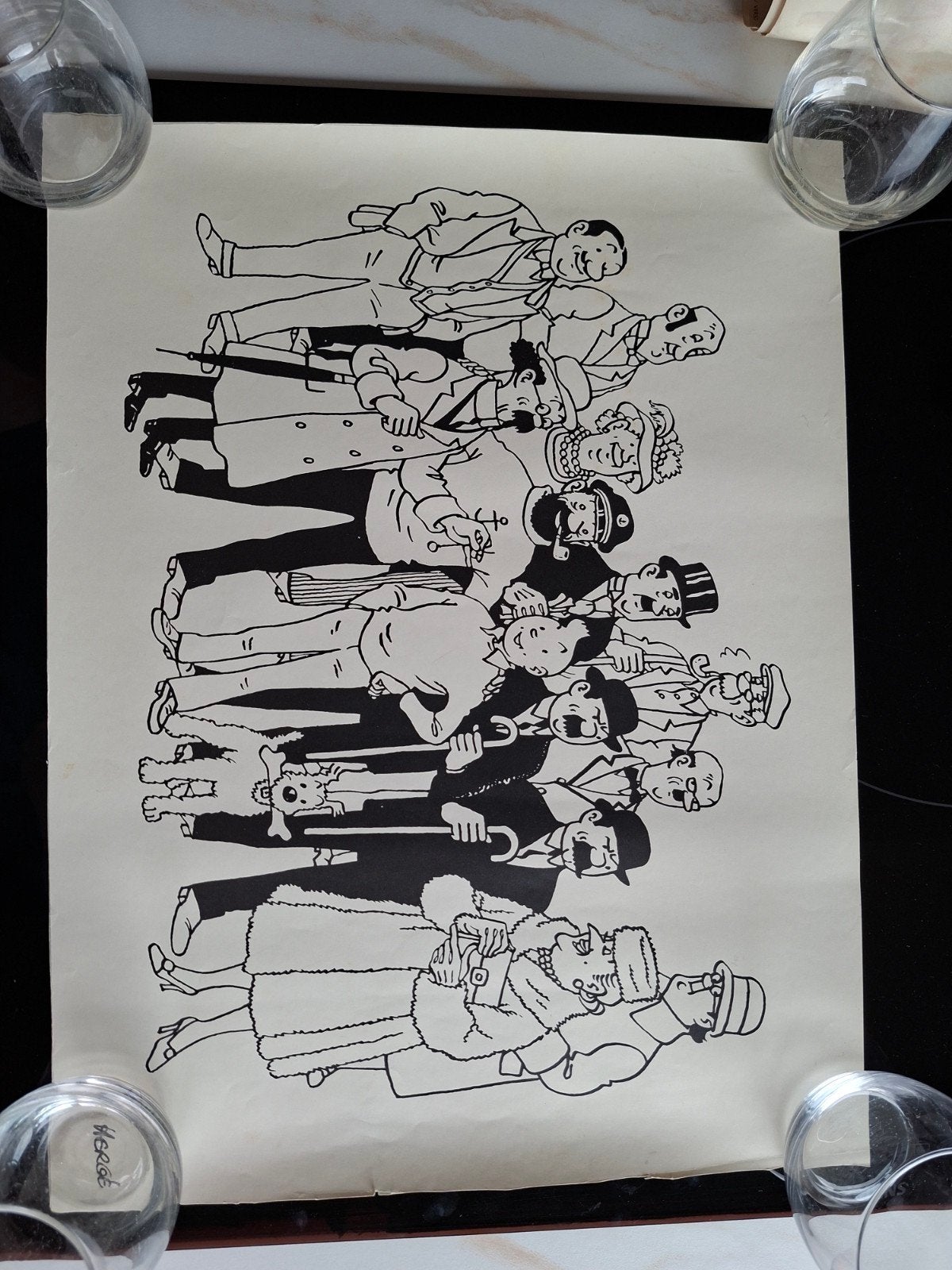 Poster tintin noir et blanc environ 35/45cm, Ophalen of Verzenden