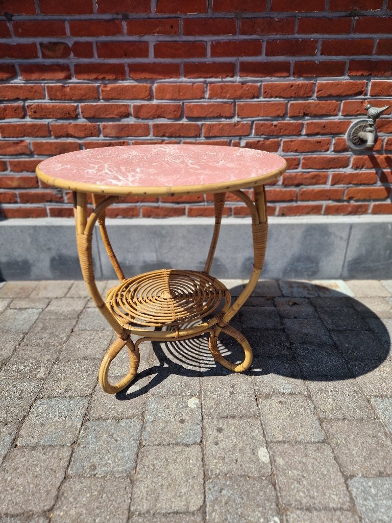 Vintage ronde rotan salontafel/ bijzettafel, Antiek en Kunst, Ophalen