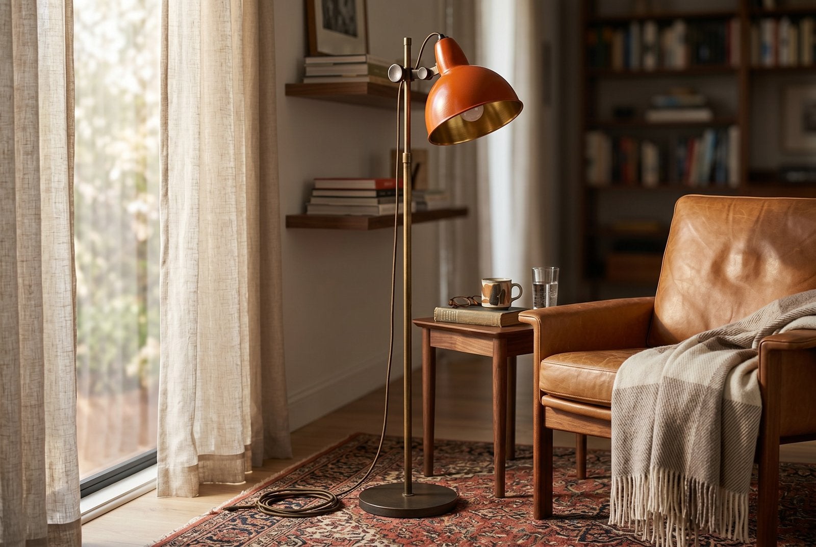Lampadaire/lampadaire vintage rouge orange avec chrome, Enlèvement