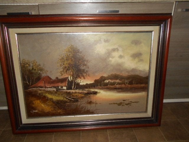 Grande peinture à l'huile classique - N.J. Sané., Enlèvement, Signé, Peinture à l'huile