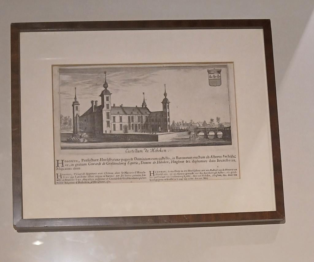 Ets kasteel Hoboken 1678 Jacques Le Roy, Ingelijst, Ets, Stadsgezicht, 1600 - 1699