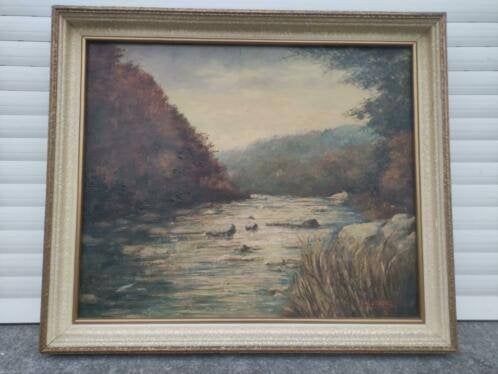 huile sur toile ruisseau signe gustave losange, Antiquités & Art, Art | Peinture | Classique, Enlèvement ou Envoi
