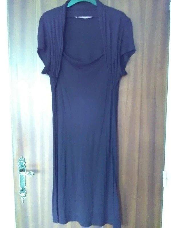 XXL zwarte midi-jurk met gedrapeerde kraag en mouwen, Sexy lingerie fashion, Zwart, Maat 46/48 (XL) of groter, Ophalen of Verzenden