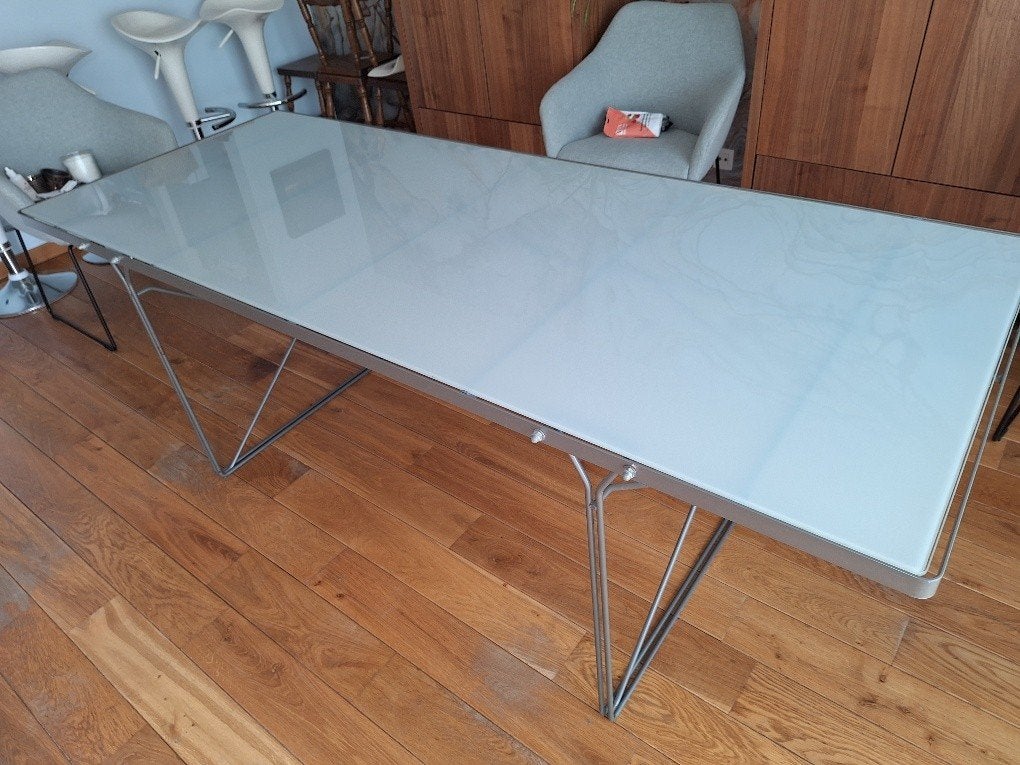 eettafel in glas en staal, 150 à 200 cm, Cinq personnes ou plus, Verre, Enlèvement
