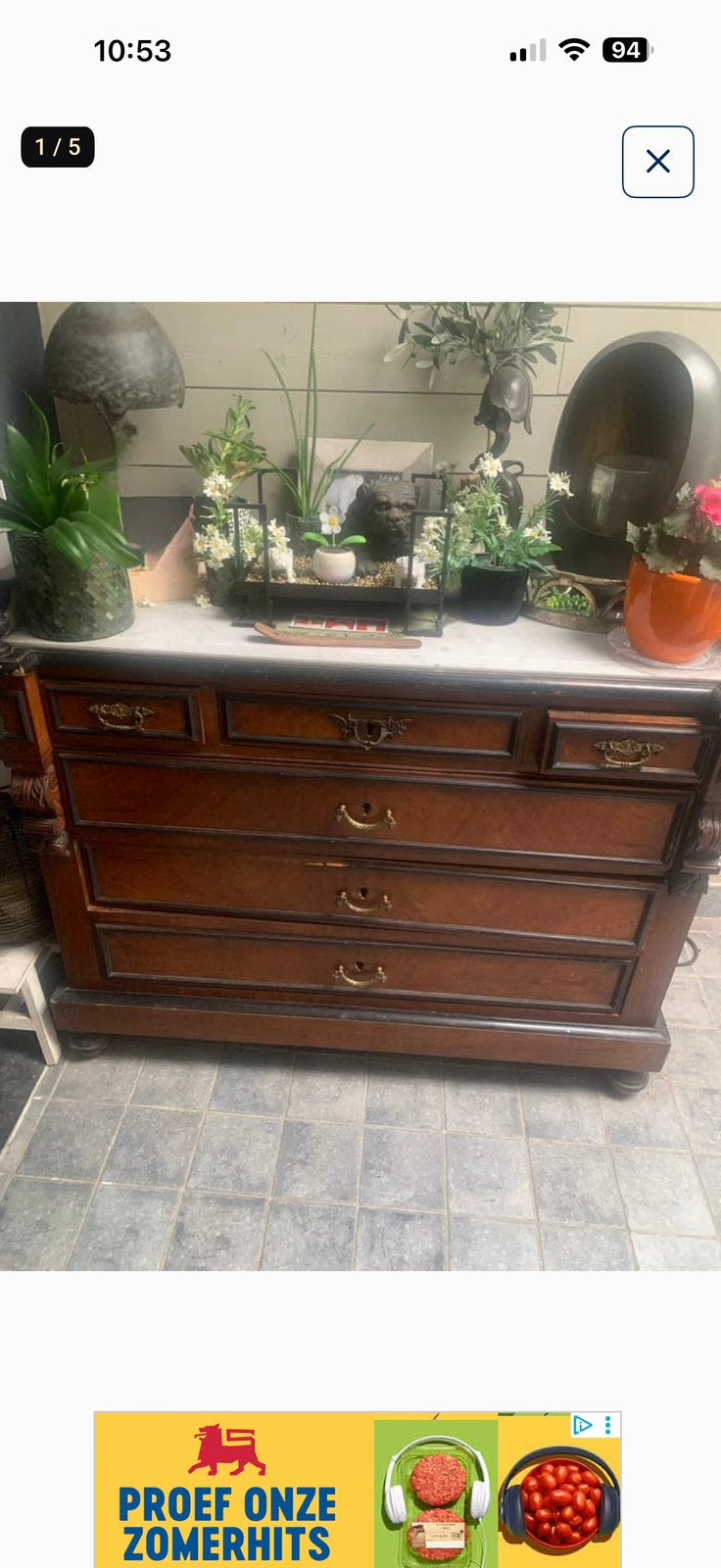Antieke kaptafel met marmeren blad, Enlèvement, Utilisé, Eclectisch