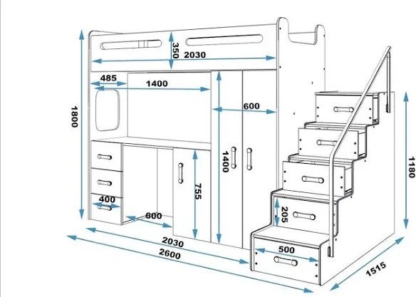 Half hoogslaper met bureau, Maison & Meubles, Une personne, 180 à 200 cm, Enlèvement, Utilisé