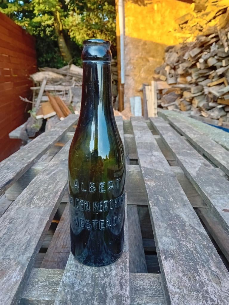Oude vintage bierfles Albert van den kerckhove Westende, Ophalen of Verzenden, Gebruikt