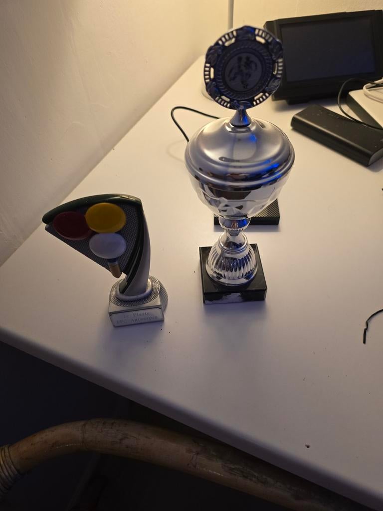 2 sport trofeeën biljart en voetbal, Sport en Fitness, Ophalen of Verzenden, Zo goed als nieuw