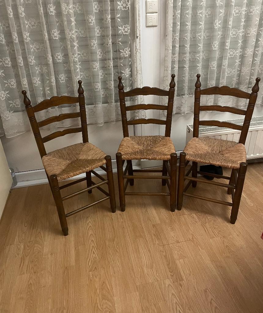 Chaises rustiques en bois plein, Huis en Inrichting, Stoelen, Gebruikt, Vijf, Zes of meer stoelen, Hout, Riet of Rotan, Bruin